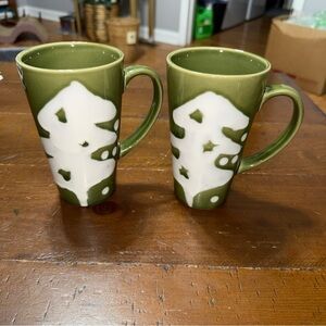 Pier 1 Green and White Mugs set of 2